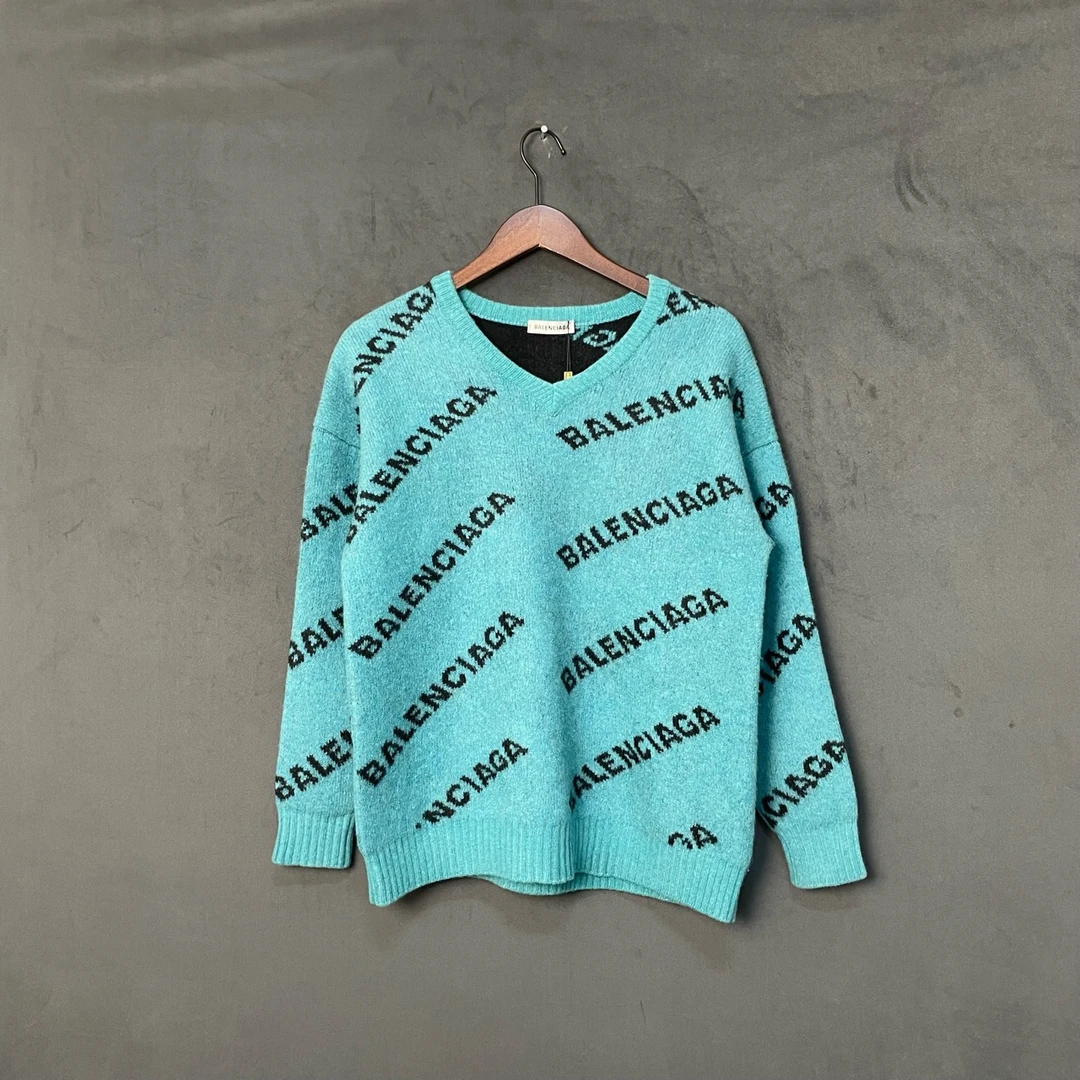 99新 Balenciaga/巴黎世家 湖水蓝弹幕毛衣 公价7300 36码