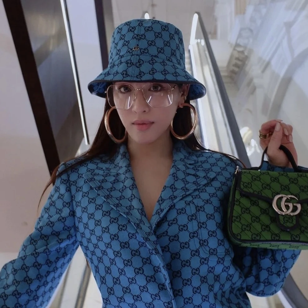 99新 GUCCI/古驰  蓝色满印渔夫帽 S码