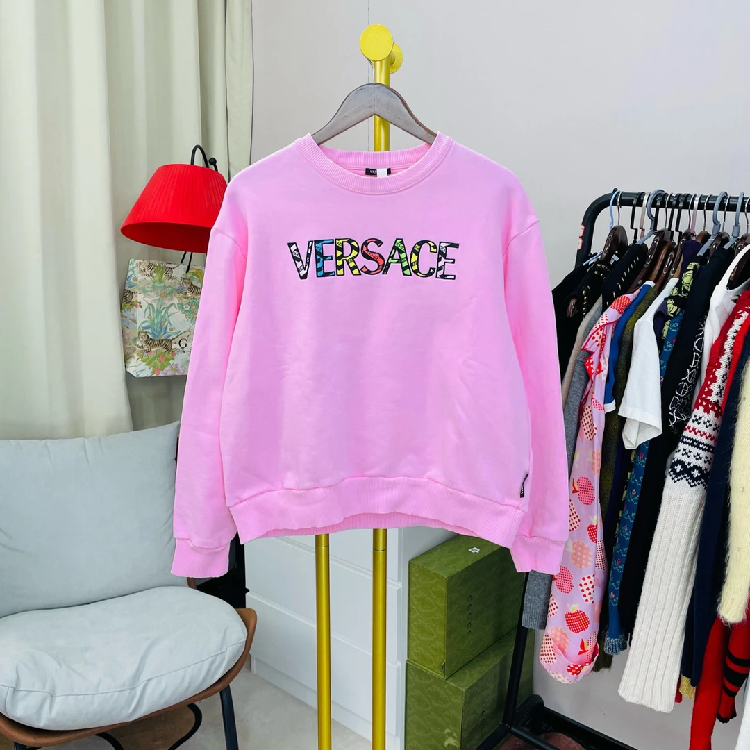 99新 VERSACE/范思哲 粉色字母logo卫衣 42码/99新