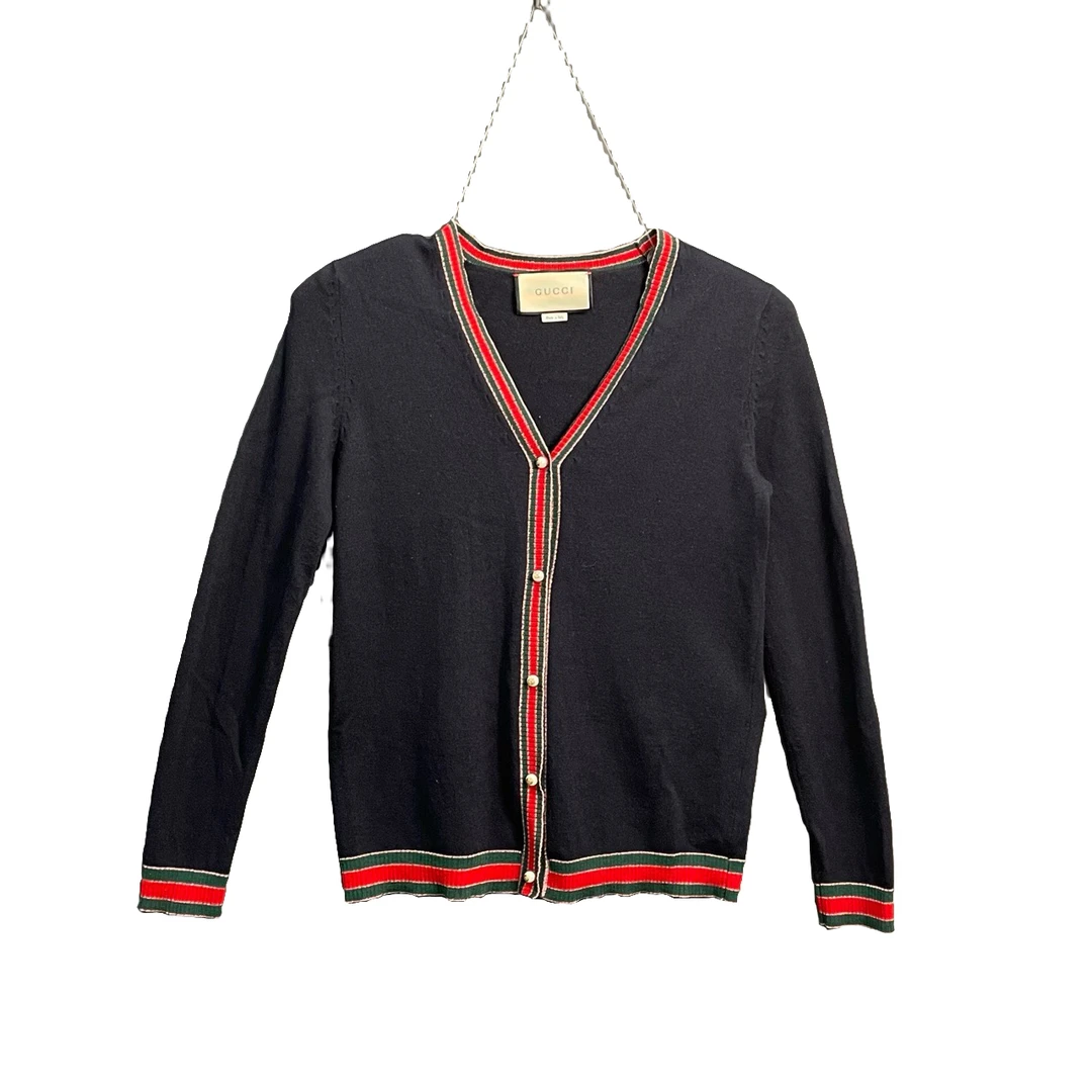 95新 GUCCI/古驰  藏蓝色红绿开衫 M码