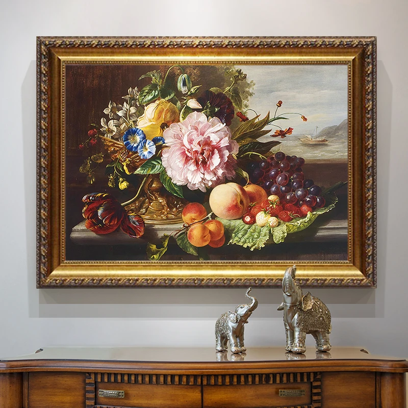 欧式古典静物花卉手绘油画别墅客厅美式餐厅玄关装饰画水果静物