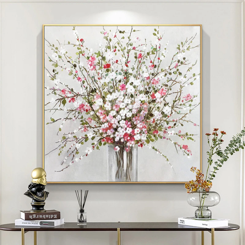 纯手绘油画现代简约花卉玄关装饰画走廊餐厅挂画卧室床头装饰画