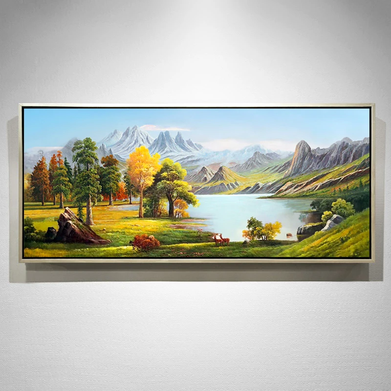 东江源纯手绘油画客厅山水风景挂画欧式聚宝盆美式沙发背景墙挂画
