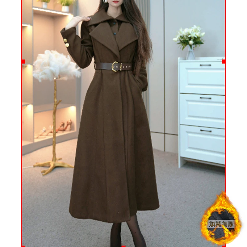 【加棉加厚】法式高级气质保暖毛呢外套2024秋冬季新款大衣9327