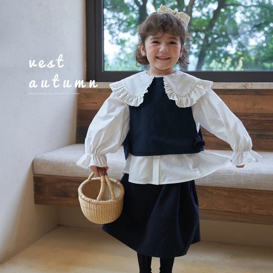 【杨梅家】女童童装2023秋季新款百搭开扣背心 MKAL010