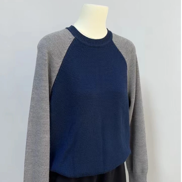 柏雅图  拼色插肩羊毛衫意大利进口CASHWOOL羊毛