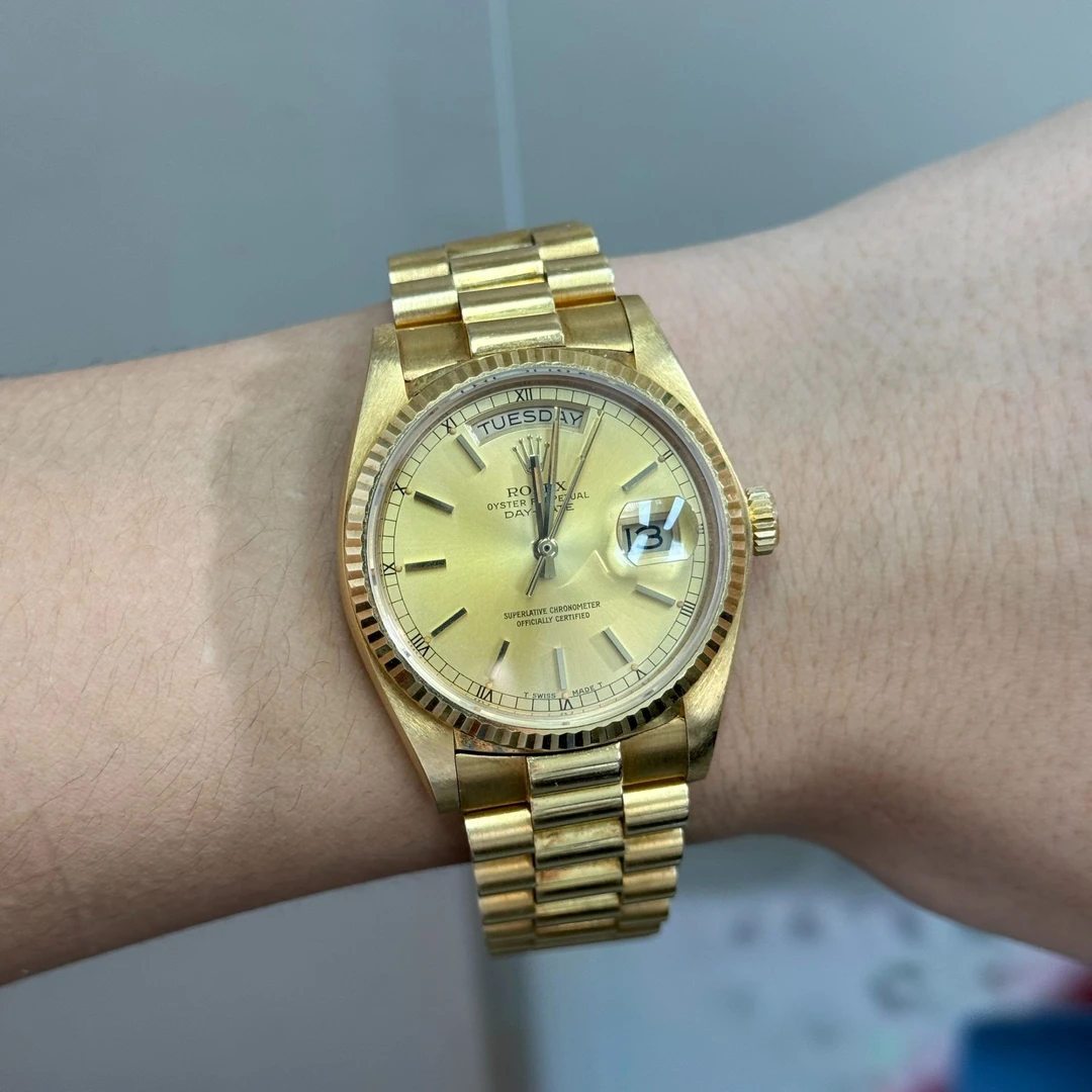 95新 Rolex/劳力士 18038/金盘条钉刻度/36表径/黄金材质/品相好
