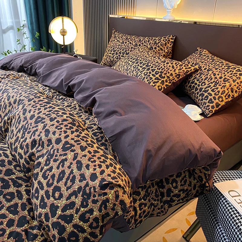 网红全棉床上四件套纯棉豹纹床品床单被套isn床笠三件套春夏季