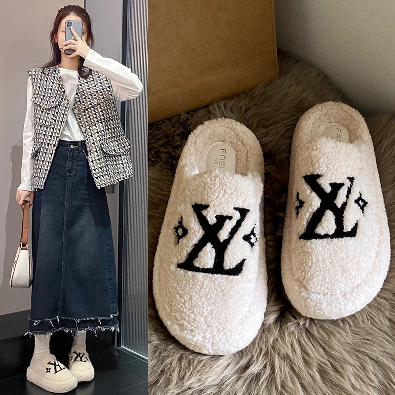 网红时尚情侣厚底防滑保暖韩版毛拖软底加绒冬天毛毛鞋2024秋冬季