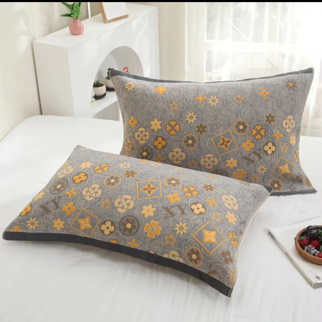 【花香玫瑰枕巾】52*78加厚加大高档纯棉纱布透气枕巾一对