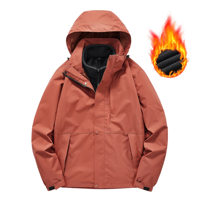 男士大码休闲男外套户外加厚防风保暖加绒防寒防水三合一冲锋衣男