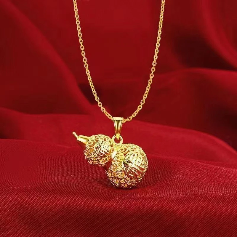 福禄双全福字葫芦吊坠镂空雕花葫芦金色吊坠项链