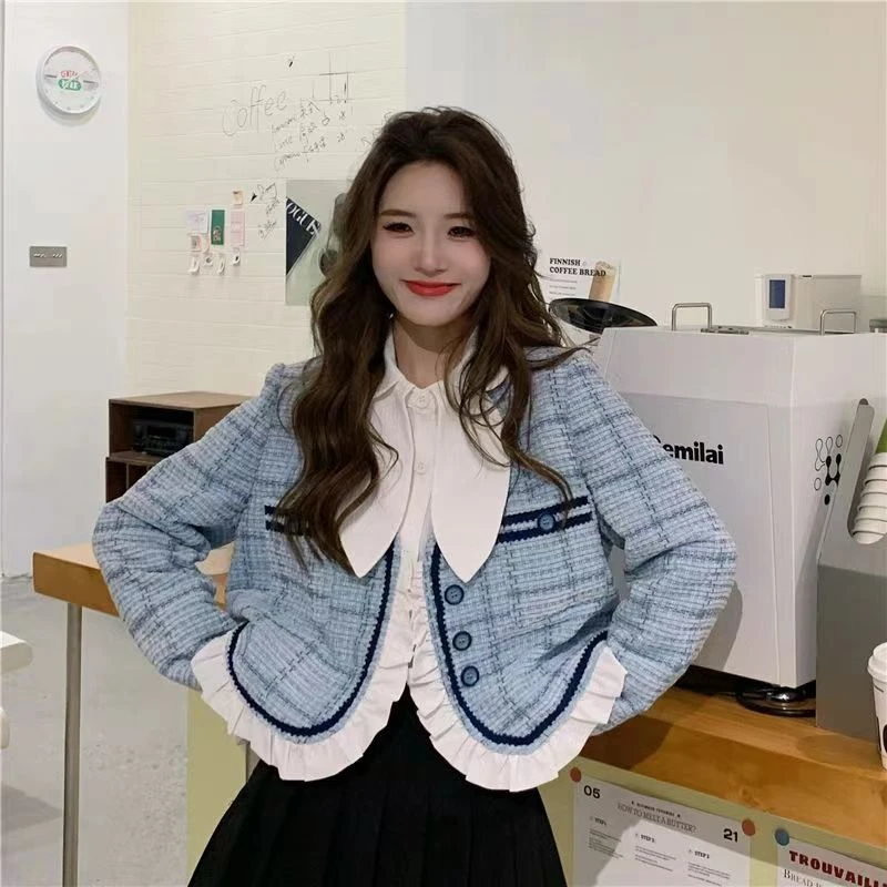 小香风外套女短款2024春秋新款百搭显瘦高级感气质淑女格子外搭