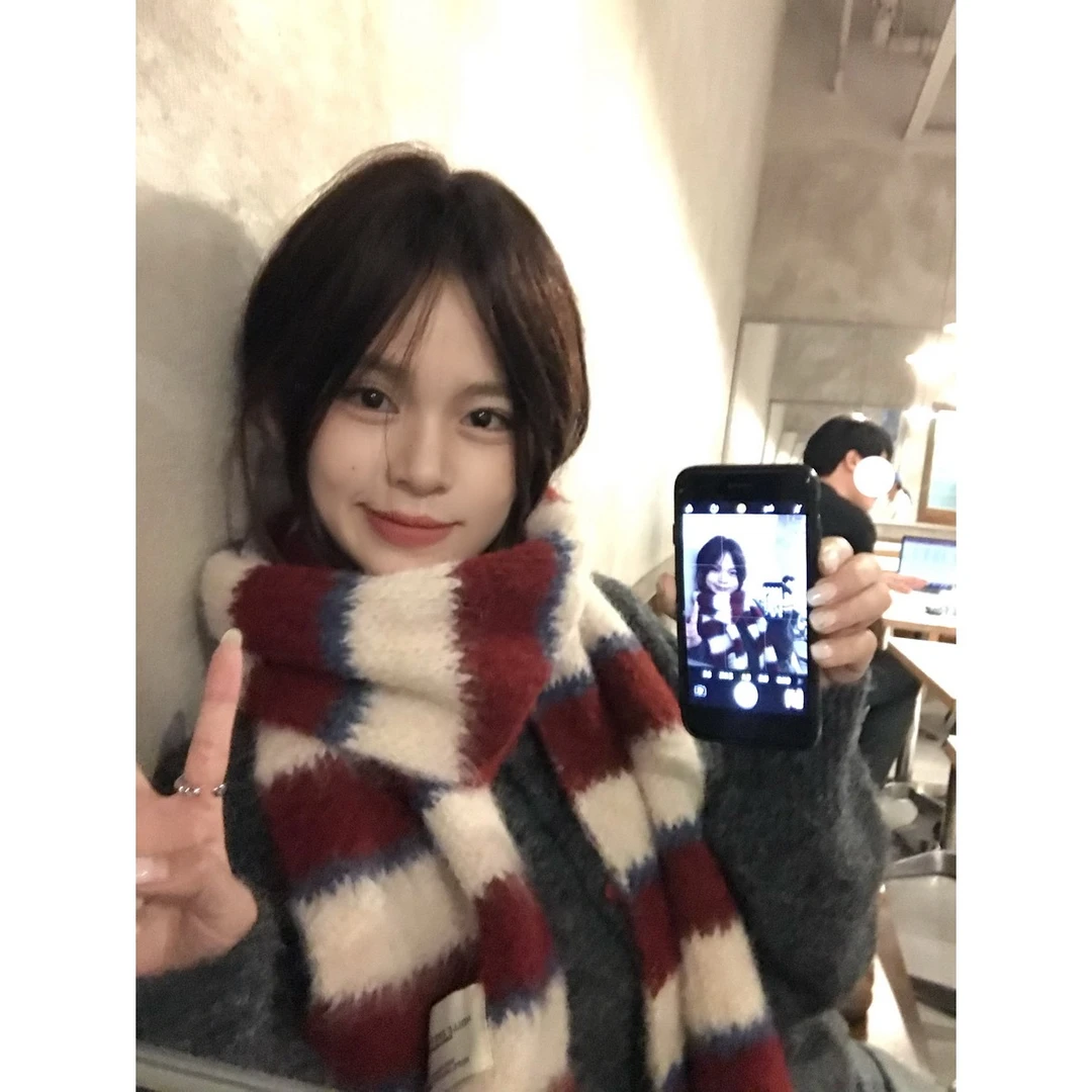 double i i 多巴胺条纹拼色针织保暖围巾女高级感护颈围脖