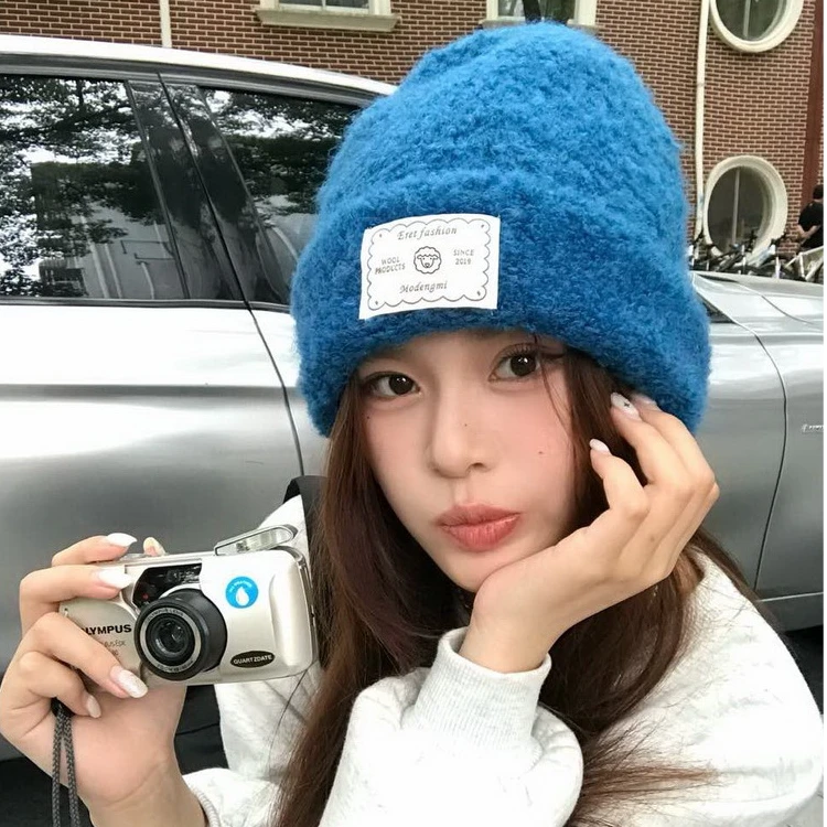 double i i 圈圈绒加厚保暖护耳卷边针织帽软糯舒适毛线包头帽