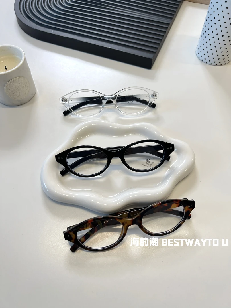 海的潮 MM11*窄版书呆子眼镜框ins高级平光猫眼小框椭圆玳瑁框
