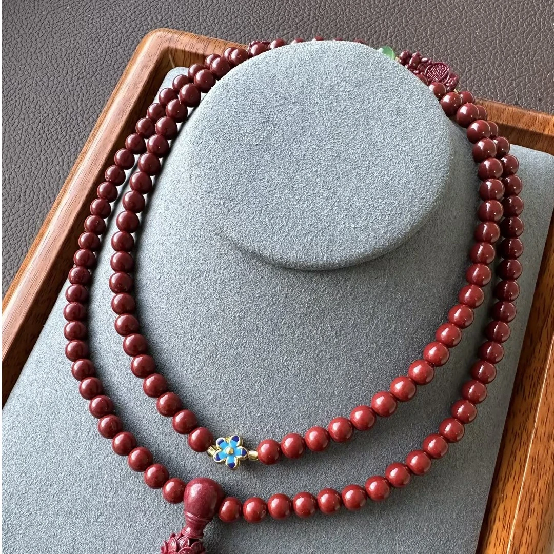 含辰砂工艺品【高含量】朱砂手串双貔貅108粒毛衣链多圈手串卡6MM