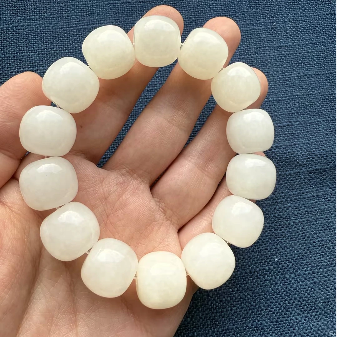 【羊脂】白玉和田玉羊脂级白玉单圈手串大手串16MM直径手串老型精美