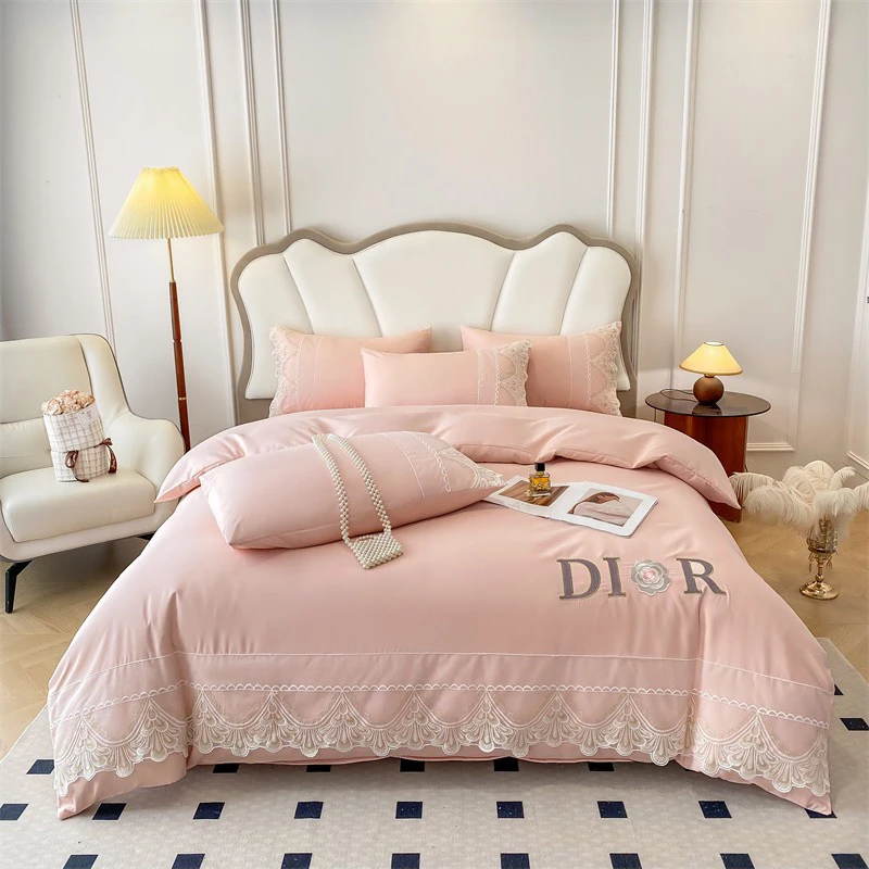高档法式大蕾丝刺绣磨毛四件套轻奢纯色床上用品床单被套韩版公主