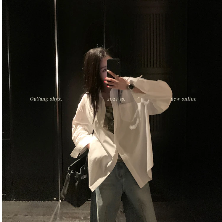 区区欧阳白色衬衫外套女春季新款设计感小众宽松衬衣休闲长袖上衣