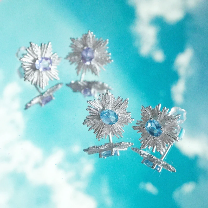 925银莫桑石耳饰 「纷纷灿烂」气质烟花绽放绚烂热烈蓝色紫色耳钉