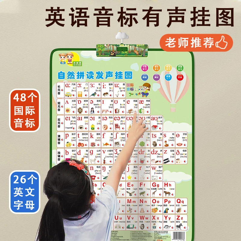 音标有声挂图英语发音和自然拼读48个国际英文字母表儿童学习神器