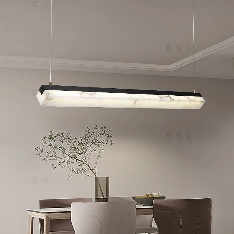 全铜云石轻奢现代简约餐厅茶室长条形书房吧台餐吊艺术灯具