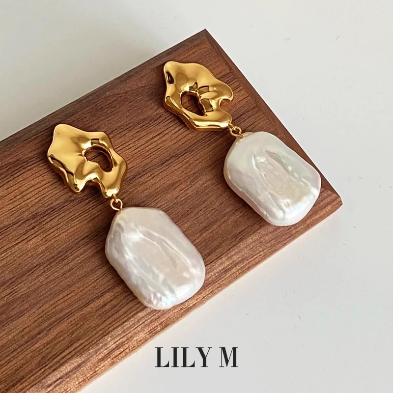 铜合金仿珍珠耳饰 「月夜星辰」巴洛克珍珠 法式复古高级镀金耳饰