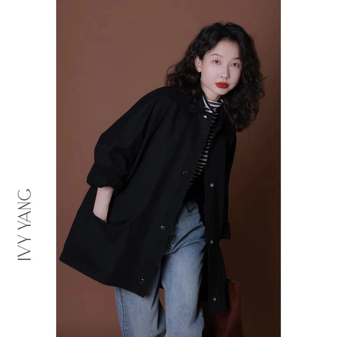 IVY YANG黑色翻领极简工装风外套