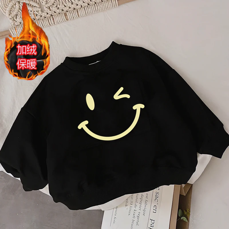 加绒儿童卫衣保暖秋冬新款打底圆领长袖百搭中小童外穿卫衣上衣