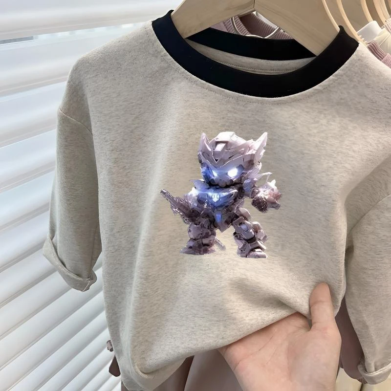 儿童纯棉长袖宝宝T恤2024百搭圆领秋新款男童卡通上衣拼色打底衫