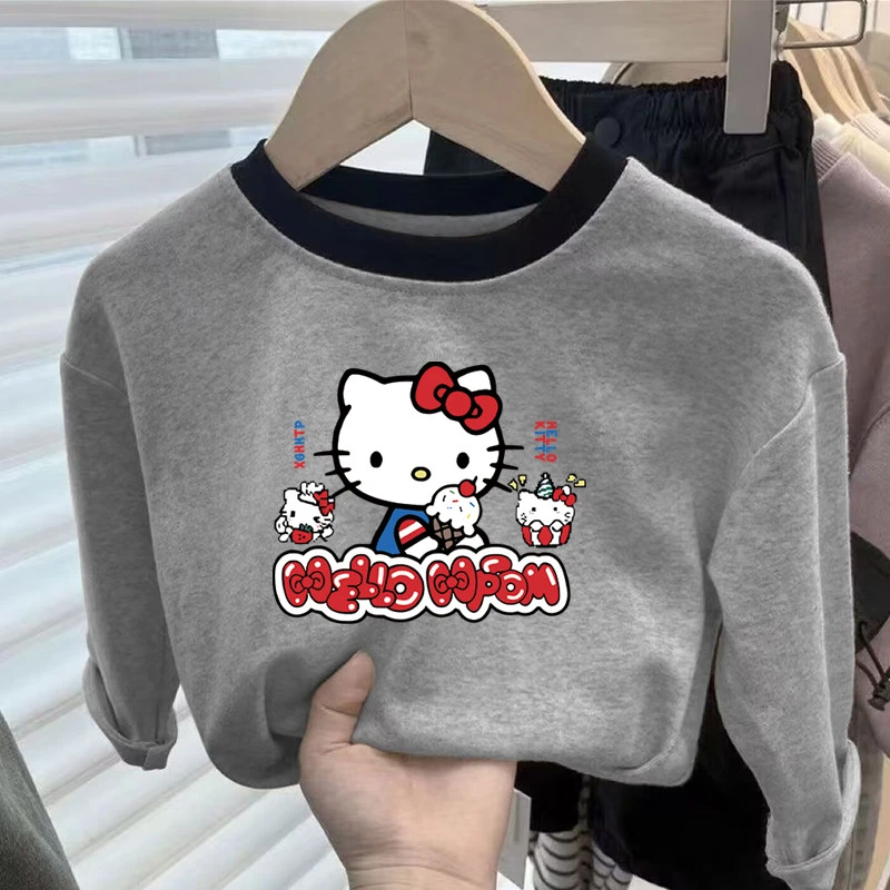 儿童2024洋气上衣新款纯棉长袖印花T恤男女童宝宝拼色卡通打底衫