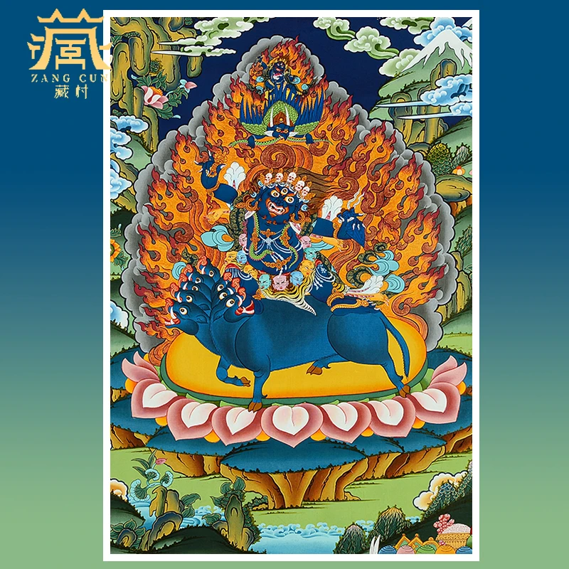 藏村《忿怒莲师金刚铠甲唐卡挂画》矿物颜料印刷艺术玄关客厅装饰画