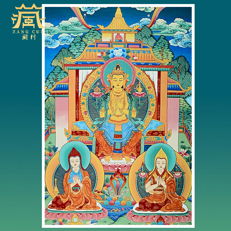 藏村《强巴弥勒佛唐卡挂画》矿物颜料印刷现代艺术画配客厅电箱装饰