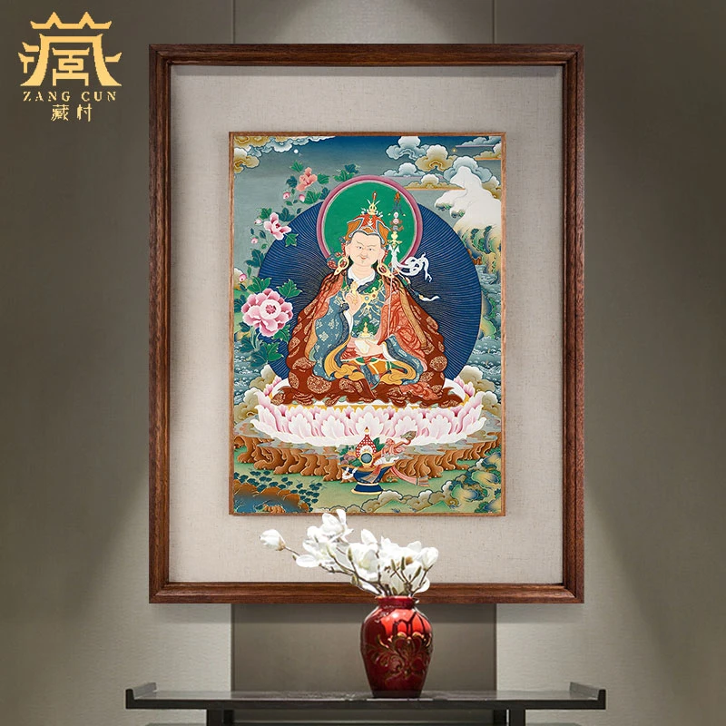 藏村手绘《莲花生大士唐卡》挂画 居家客厅玄关装饰画 手工绘制