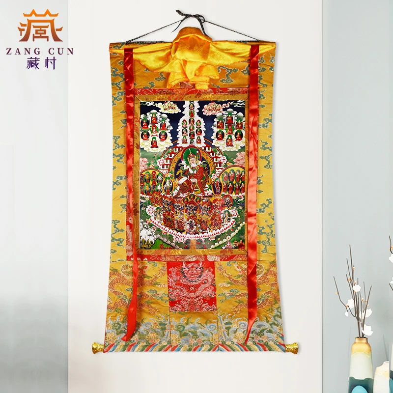 藏村《莲花生大士唐卡》矿物颜料西藏唐卡家居室内玄关唐卡装饰画