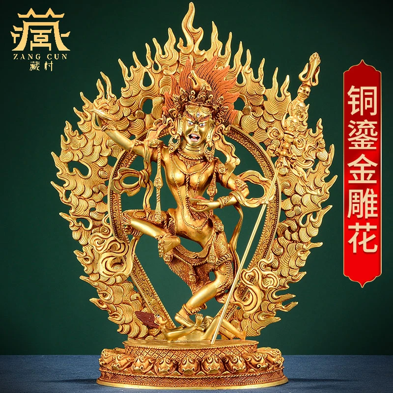 藏村《金刚亥母铜像》西藏家居装饰品全鎏金雕花像桌面装饰摆件