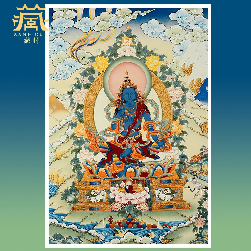 藏村矿物颜料印刷《大势至唐卡挂画》居家玄关客厅现代实木框装饰画