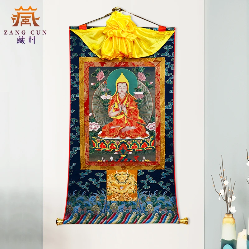 藏村《宗喀巴大师唐卡》藏式西藏唐卡挂画矿物颜料家居唐卡装饰画