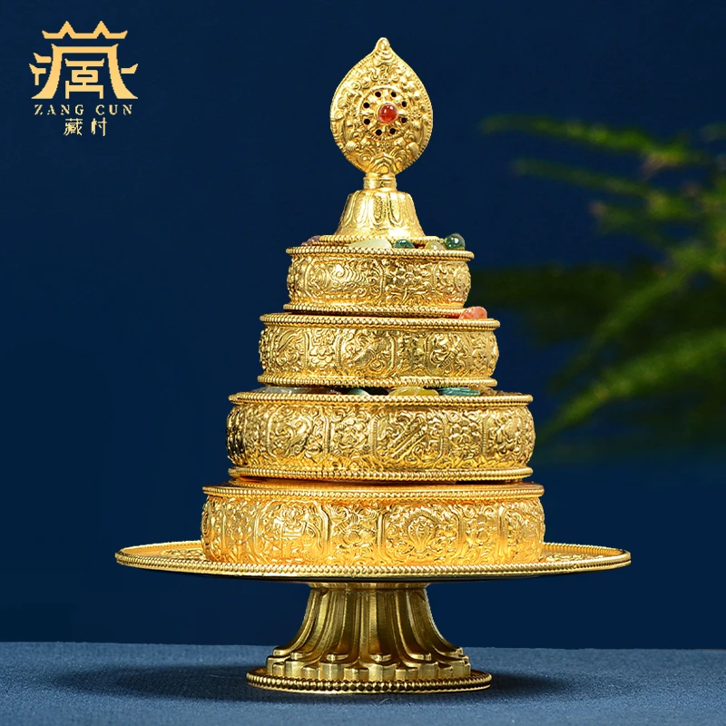 藏村家居摆件《银曼扎盘修盘》银镀金花修盘曼扎曼达盘藏式摆件