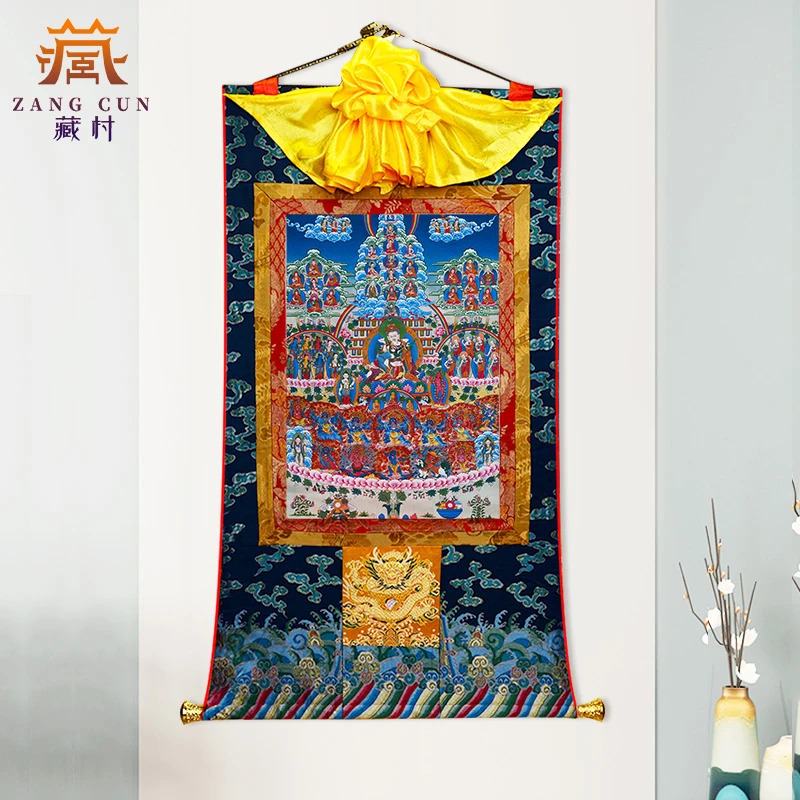 藏村《莲花生大士唐卡》藏式唐卡挂画矿物颜料家居唐卡装饰画