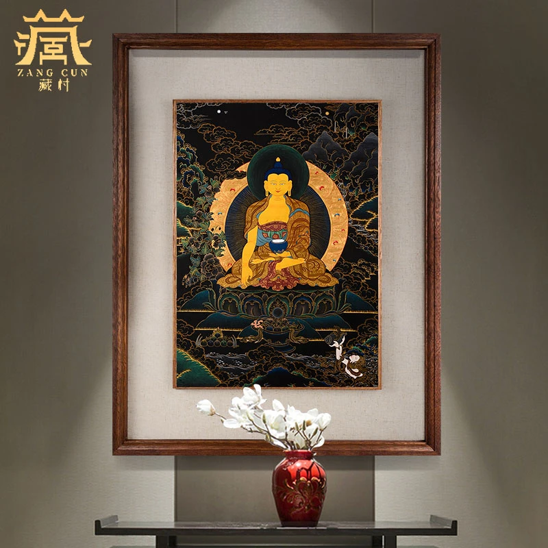 藏村手绘唐卡《释迦牟尼佛》挂画手工绘制客厅茶室书房装饰画