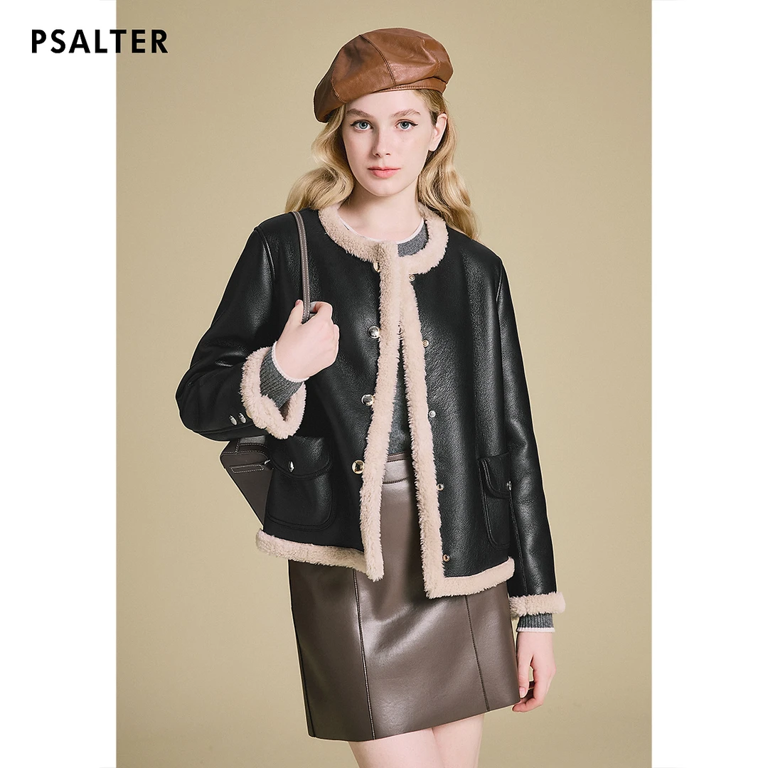 唯独诗篇专选羊毛简约百搭圆领短款小香风箱型羊羔毛外套冬气质