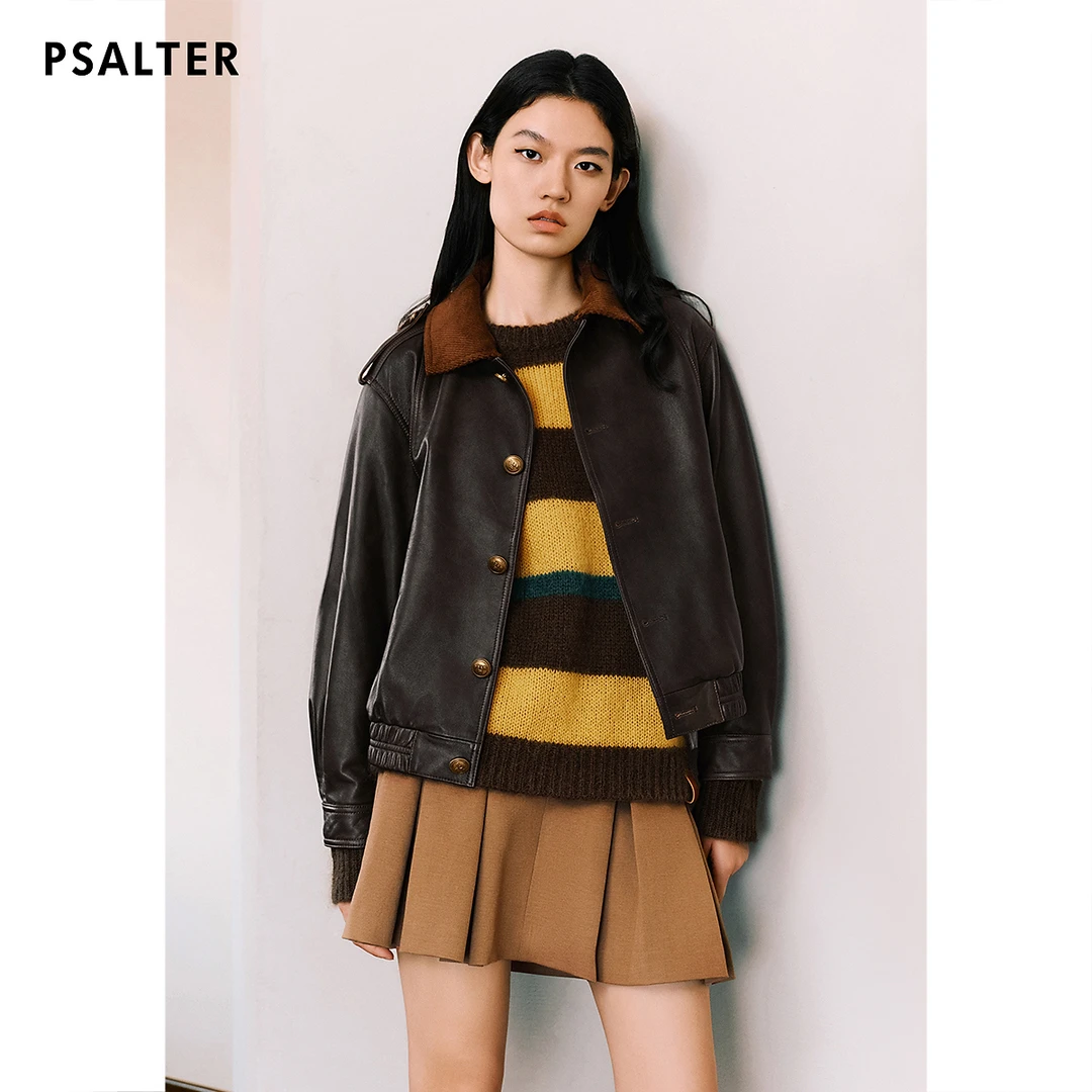 【琥珀流光】PSALTER诗篇男女同款复古翻领工装夹克羊皮外套皮衣冬