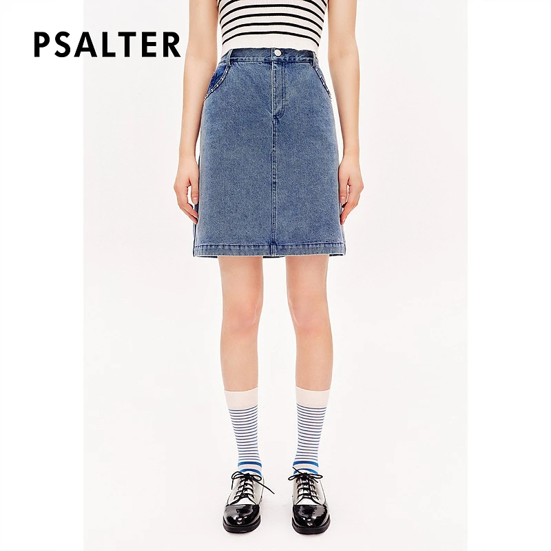 诗篇简约复古学院风松紧腰短裙牛仔裙半身裙春季女款