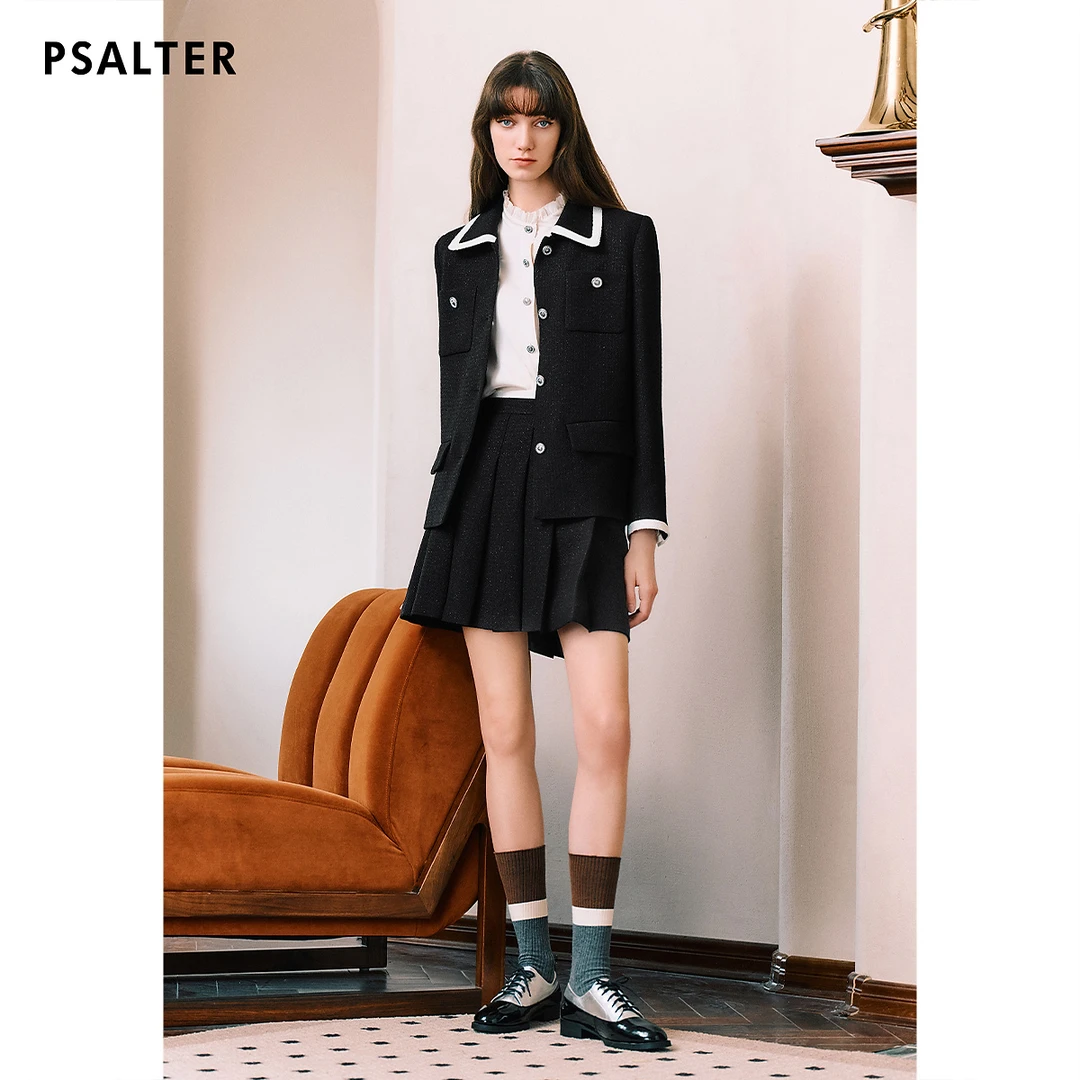 【闪葱花纱】PSALTER诗篇超细闪葱粗花呢学院百褶裙半身裙秋