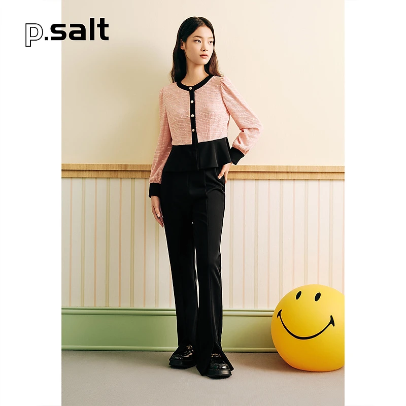 [多巴胺甜妹]可颜圆领泡泡袖千金风雪纺衫微喇裤两件套冬