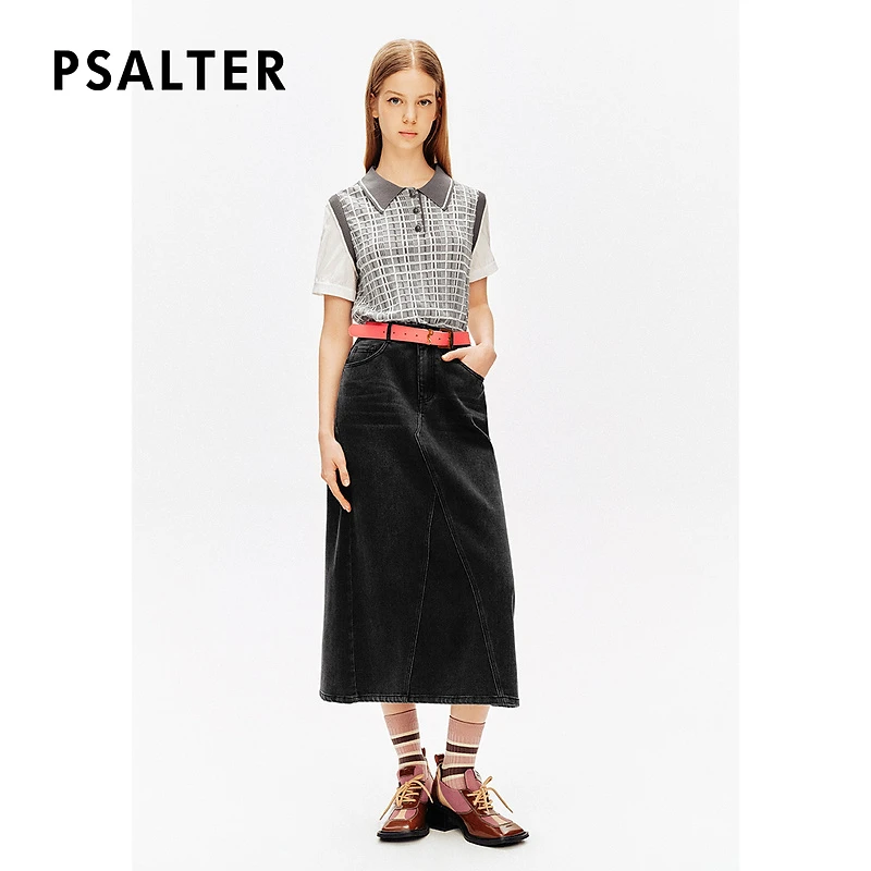 诗篇专选简约百搭休闲高腰开叉牛仔裙半身裙夏