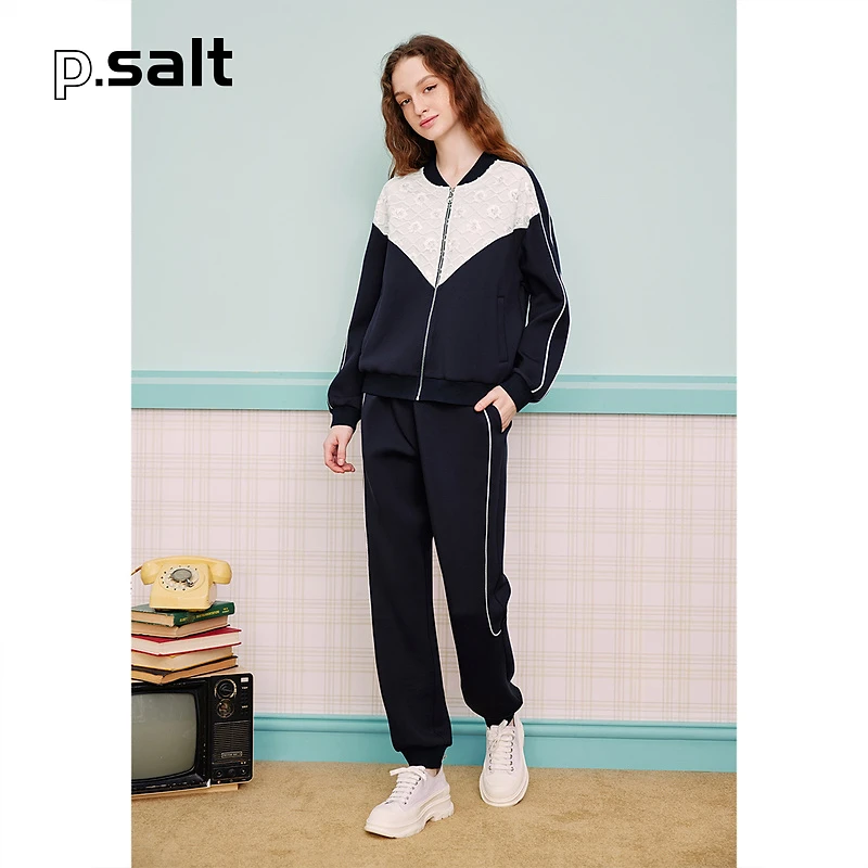 可颜撞色女装春季学院风珠片绣花短外套休闲裤运动套装6J53160460