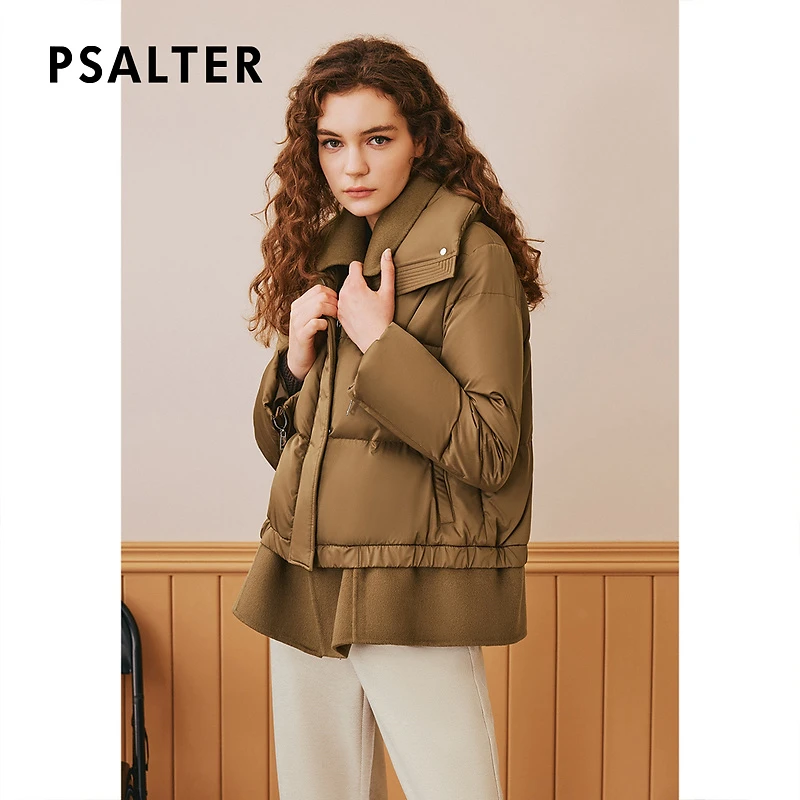 诗篇专选翻领羊毛双面呢毛呢假两件鹅绒服羽绒服冬